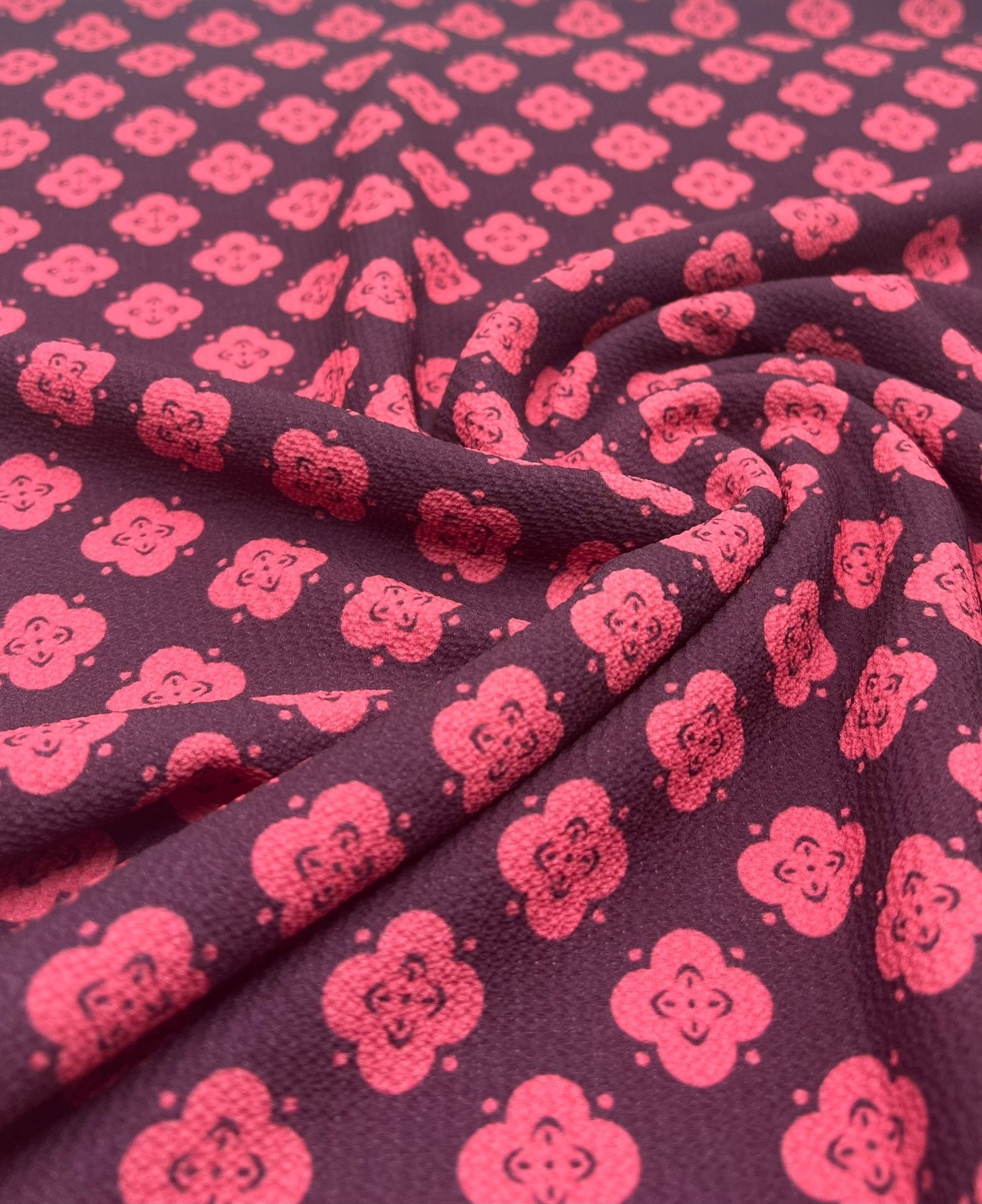 Pink Pattern Print Lightweight Bubble Crepe Fabric - T9 Fabrics